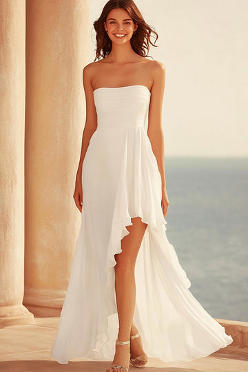 Robe de mariée sans bretelles blanche avec fente